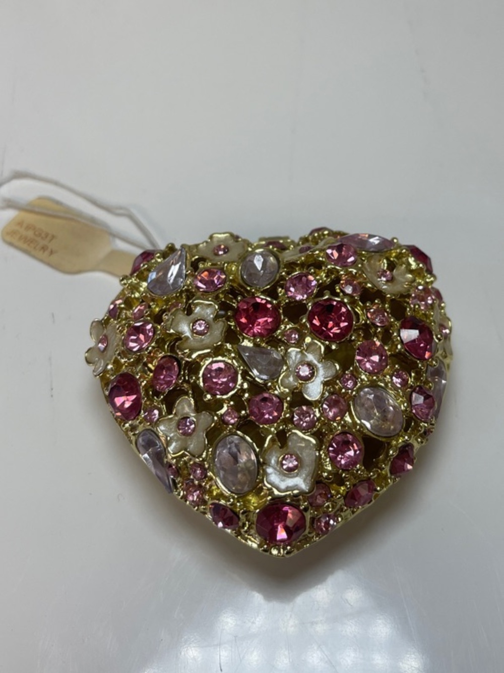 Gold-Tone Heart jewelry holder with Pink and Clear Crystals